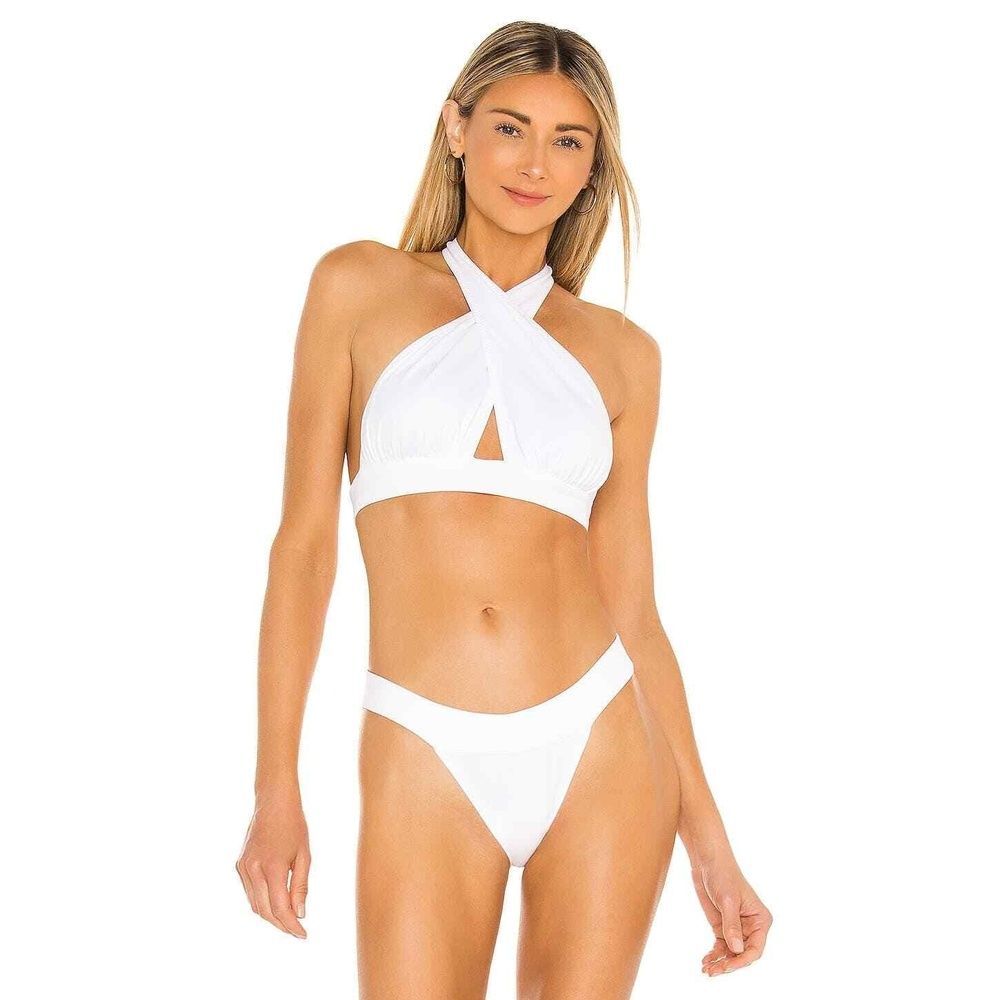 Norma Kamali Bikini Swim Top XS Cross Halter Sexy Chic Beach Vacation Pool White